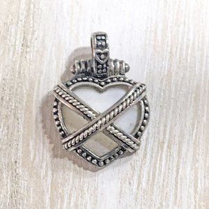 GENUINE STERLING SILVER MOTHER OF PEARL HEART ROPE DESIGN PENDANT 1" X .75"